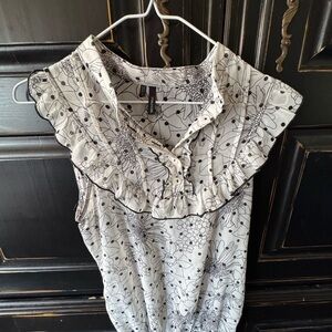 Maurices Black and White Floral Ruffle Blouse